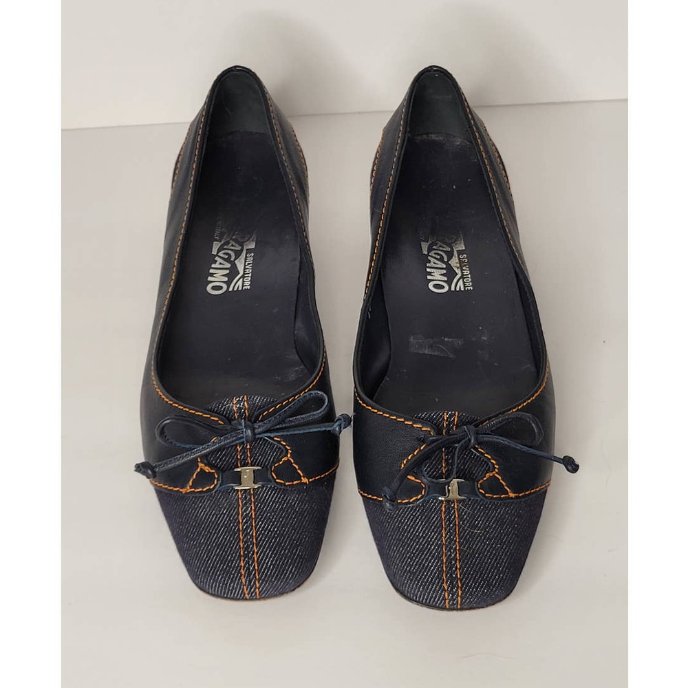 Salvatore Ferragamo - Denim & Leather Kitten Heel Women's Sz 7.5B